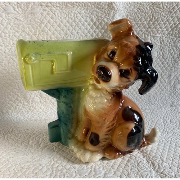 Vintage Royal Copley Puppy Dog Mailbox Planter - Picture 1 of 10